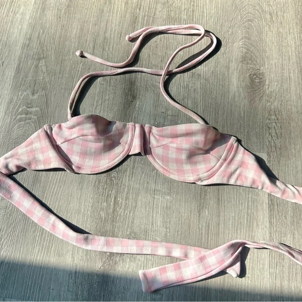 Frankie's Bikinis Pink Gingham Underwire Bikini Top